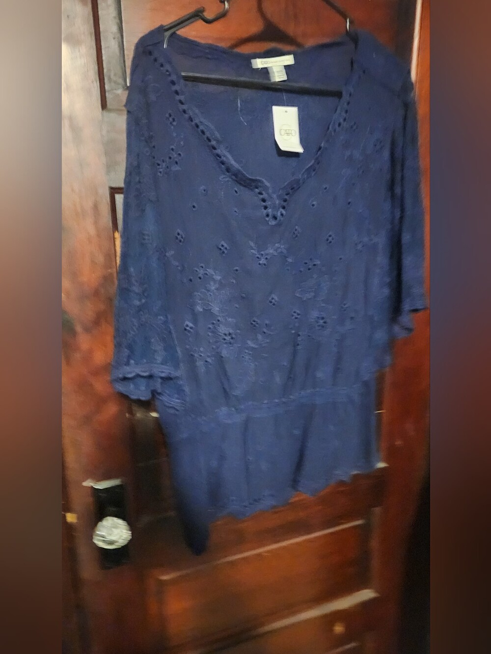 Cato Navy Eyelet V-Neck Tunic